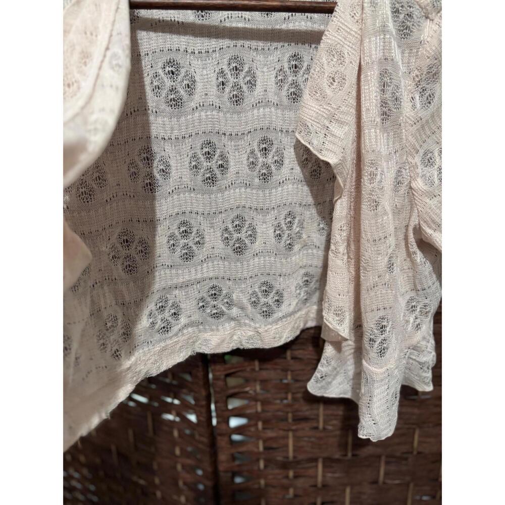 Womens XL Shrug Top Delicate Ruffle Romantic Coastal Beach Crochet Sheer Beige - Picture 5 of 10